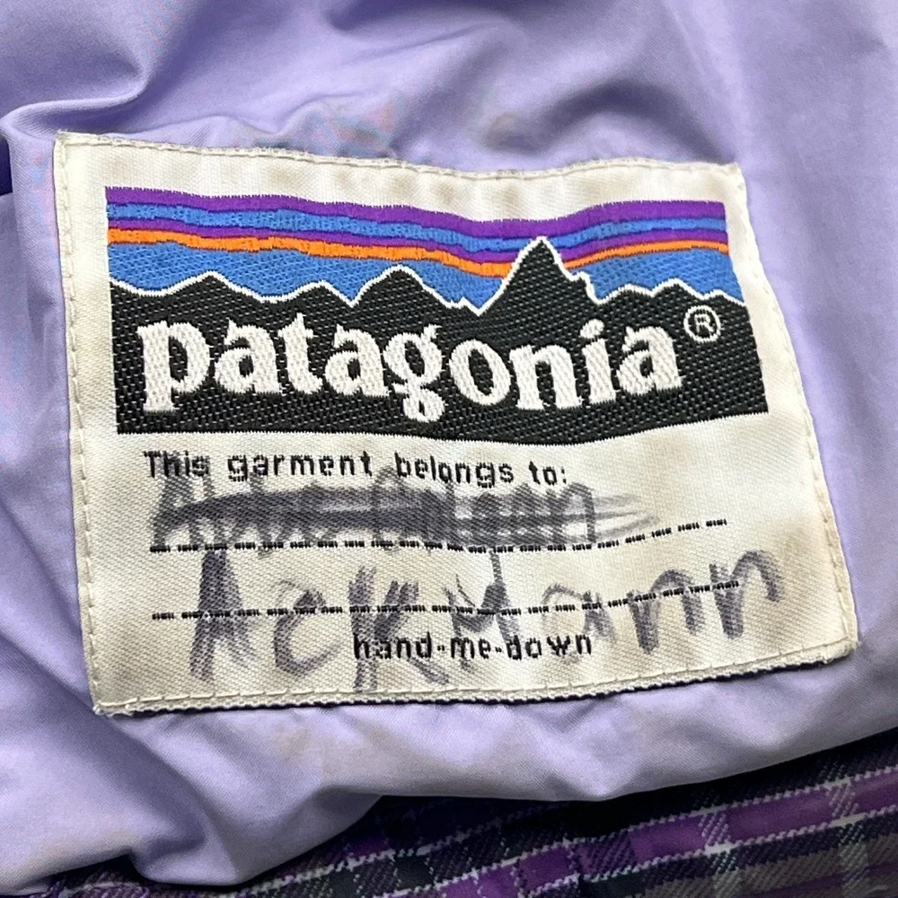 Patagonia Jacket Youth Medium 10 Purple Plaid Down Puffer Insulated Winter 68303